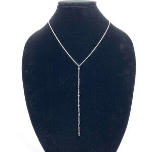 Beaded Linear Drop Necklace On Silver Chain Black, Orange, Silver 19" long